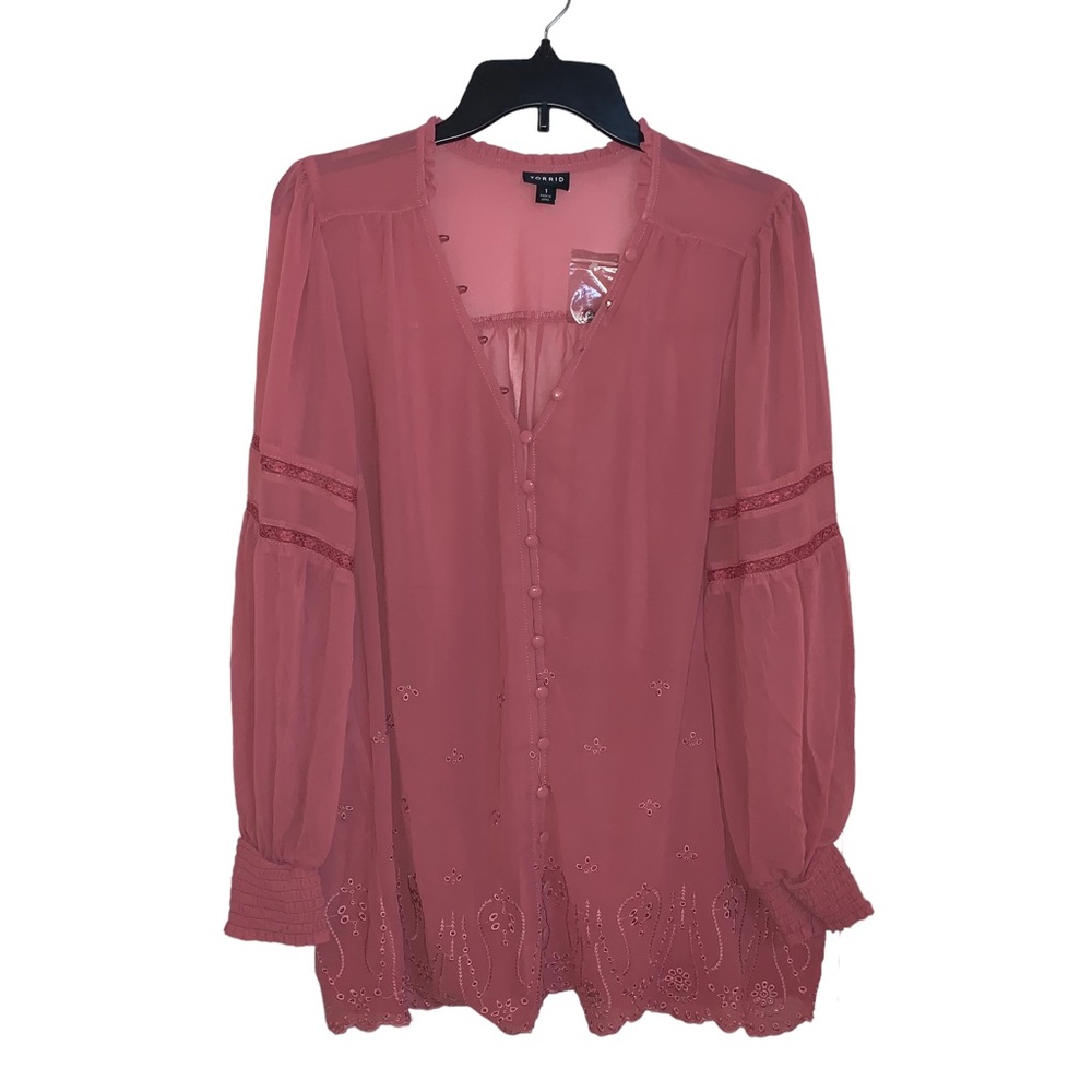 Torrid Pink Lightweight Vneck Longsleeve Button Down Blouse Size 1